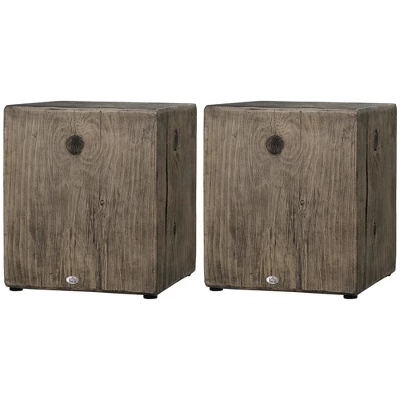 HOMCOM Decorative Side Table With Square Tabletop, Rustic Concrete End Table With Wood Grain Finish, For Indoors And Outdoors, Set Of 2, Gray - Image 3