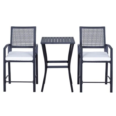 Outsunny 3PCS Patio Bar Set With Soft Cushion, Rattan Wicker Outdoor Furniture Set For Backyards, Lawn, Deck, Poolside - Image 3