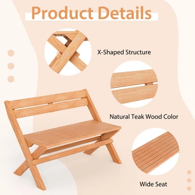 Costway Patio Folding Chair Solid Teak Wood Slatted Seat Natural Portable Outdoor - Image 8