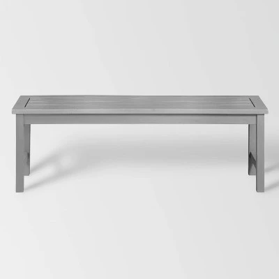 Ravenscroft Modern Boho Acacia Wood Slat Top Outdoor Dining Bench - Gray Wash - Saracina Home - Image 2