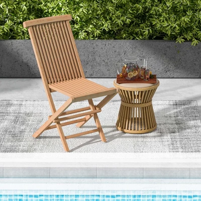 Costway 2 PCS Patio Folding Chair Teak High Back Dining Slatted Seat Portable Outdoor