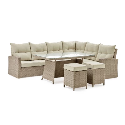 Canaan 4pc All Weather Wicker Outdoor Deep Seat Dining Sectional Set Cream - Alaterre Furniture - Image 2