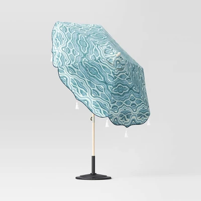 7.5'x7.5' Decorative Trim Scalloped Outdoor Market Umbrella Blue - Opalhouse™ Designed With Jungalow™ - Image 2