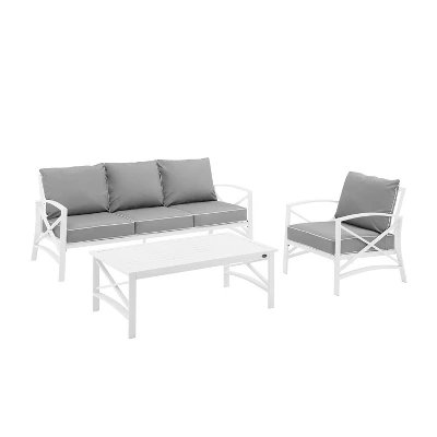 Kaplan 3pc Outdoor Sofa Set With Sofa & Arm Chair With Coffee Table - Gray - Crosley - Image 5