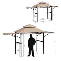 Tangkula 13.5'x 4'Patio BBQ Grill Gazebo Side Awnings Shelves 2-Tier Canopy Outdoor