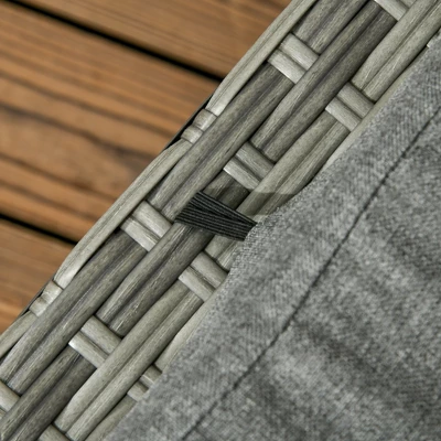 Outsunny Patio Dining Set, PE Rattan Furniture With 2 Chairs With Cushions & Outdoor Loveseat Sofa, Woodgrain Slatted Dinner Table, Mixed Gray - Image 5