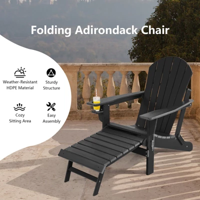 Tangkula Adirondack Chair W/Ergonomic Design&Ottoman Outdoor Armchair HDPE Chair For Yard&Patio Black/Coffee/Grey/Turquoise/White - Image 2