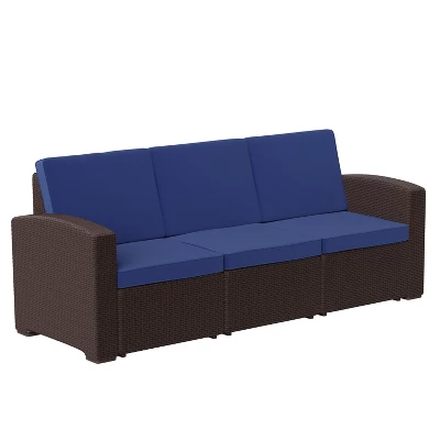 Flash Furniture Seneca Faux Rattan Sofa With All-Weather Cushions - Image 10