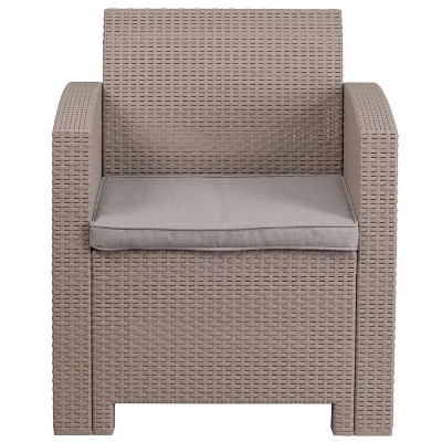 Merrick Lane Outdoor Furniture Resin Chair Faux Rattan Wicker Pattern Patio Chair With All-Weather Cushion - Image 3