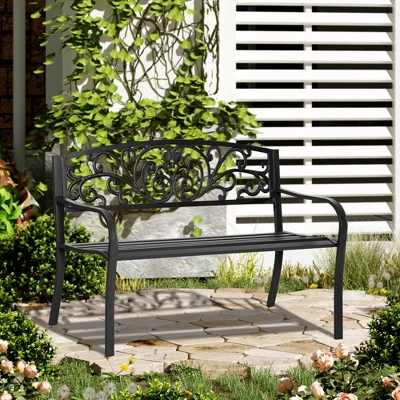 Outsunny 50" Blossoming Pattern Garden Decorative Patio Park Bench With Beautiful Floral Design & Relaxing Comfortable Build