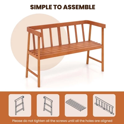 Costway Patio Acacia Wood Bench 2-Person Slatted Seat Backrest 800 Lbs Natural Outdoor - Image 7