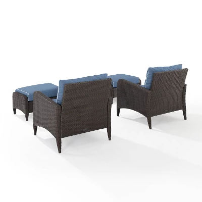 Kiawah 4pc Outdoor Wicker Conversation Set With 2 Arm Chairs & 2 Ottomans Blue - Crosley - Image 2