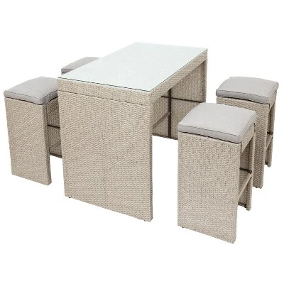 5-piece Patio Rattan Bar Dining Table Set With 4 Stools-ModernLuxe - Image 3