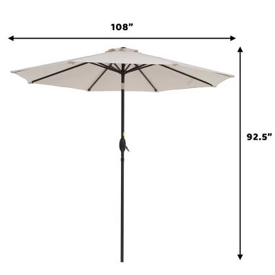 9' X 9' UV Protected Patio Umbrella With Crank And Push Button Tilt Beige - Wellfor - Image 9