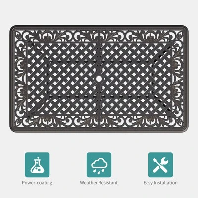 COZONY Cast Aluminum Outdoor Dining Table, Patio Table For 6-8 People, Rust-Resistant Metal Dining Table With Umbrella Hole For Garden Backyard Deck