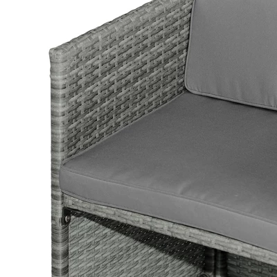 Outsunny 9 Piece Patio Wicker Dining Sets, Space Saving Outdoor Sectional Conversation Set, With Dining Table, Ottoman - Image 4