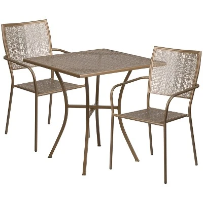 Flash Furniture Oia Commercial Grade 28" Square Indoor-Outdoor Steel Patio Table Set With 2 Square Back Chairs - Image 4