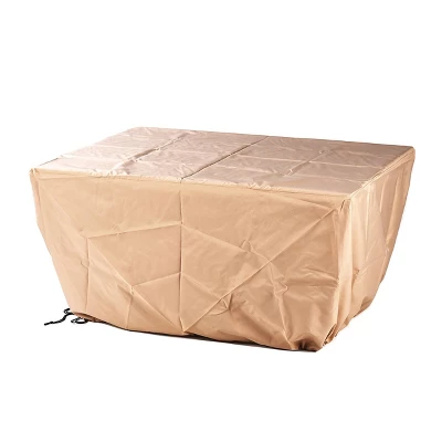 5pc Outdoor Dining Set With 48" Rectangle Fire Table & Deep Seating Swivel Rocking Chairs, Wind Blocker Lid & Covers - Oakland Living - Image 14