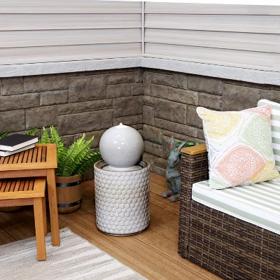 Sunnydaze Decor Sunnydaze Modern Orb On Circle-Pattern Base Ceramic Outdoor Fountain With LED Lights, Gray - Image 6
