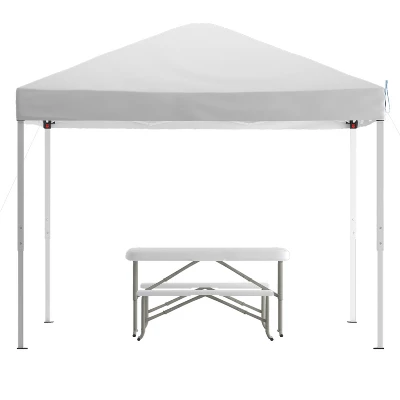 Flash Furniture 10'x10' Pop Up Event Canopy Tent With Carry Bag And Folding Bench Set - Portable Tailgate, Camping, Event Set - Image 2