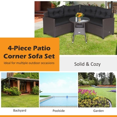 Costway 4PCS Patio Rattan Furniture Set Cushioned Sofa Glass Table Garden - Image 7