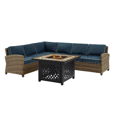 Bradenton 5pc Outdoor Wicker Sectional Set With Fire Table - Crosley - Image 7