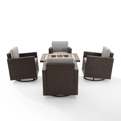 Palm Harbor 5pc Outdoor Wicker Conversation Set With Fire Table - Gray - Crosley - Image 6