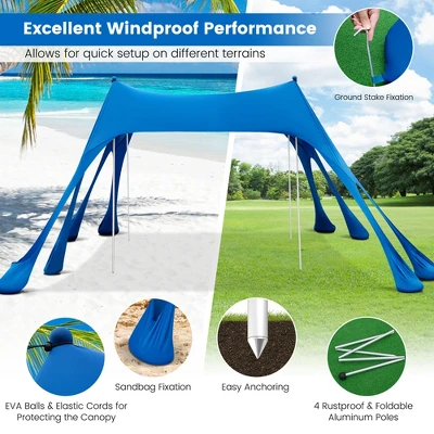 Costway 10 X 10 FT Beach Sunshade Canopy UPF50+ With Carry Bag &8 Sandbags &3 Shovels - Image 4