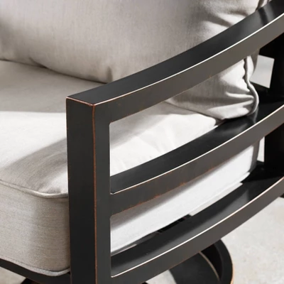 5pc Outdoor Dining Set With 42" Aluminum Square Damask Design Fire Table & Deep Seating Swivel Rocking Chairs - Oakland Living - Image 12