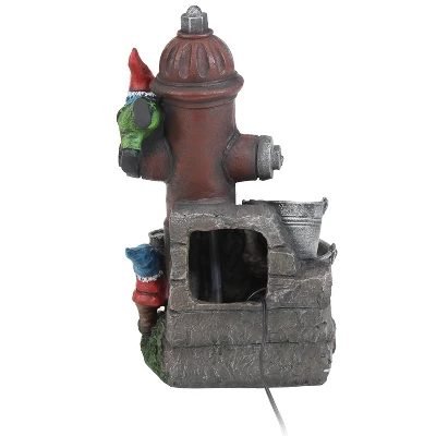 Sunnydaze Decor Sunnydaze 16"H Electric Polyresin Gnomes Climbing Fire Hydrant Outdoor Water Fountain With LED Light - Image 6