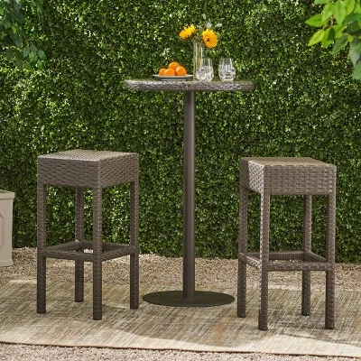 Milton Set Of 2 Wicker Patio Backless Barstool - Brown - Christopher Knight Home