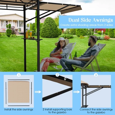 Tangkula 13.5'x 4'Patio BBQ Grill Gazebo Side Awnings Shelves 2-Tier Canopy Outdoor - Image 8