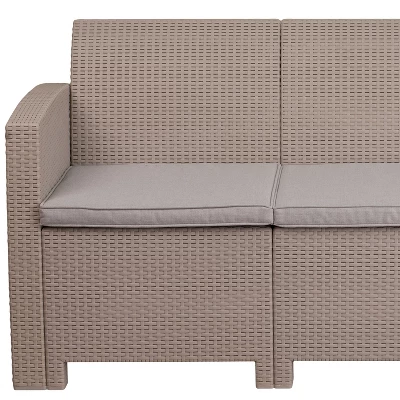 Flash Furniture Faux Rattan Sofa With All-Weather Cushions - Image 5