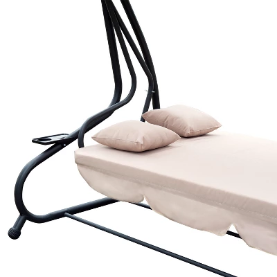 Outsunny 3 Seat Outdoor Free Standing Swing Bench Porch Swing With Stand, Comfortable Cushioned Fabric & Included Canopy - Image 4