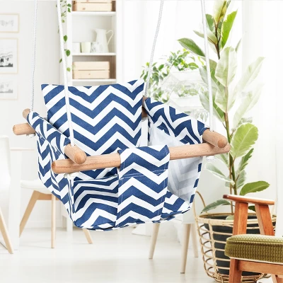 Costway Baby Canvas Hanging Swing Cotton Hammock Toy For Toddler BluePink - Image 2