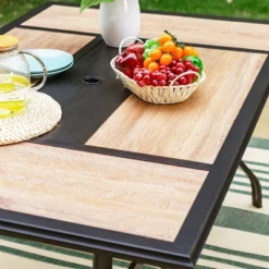 Captiva Designs Outdoor Rectangle Steel Dining Table With 1.57" Umbrella Hole