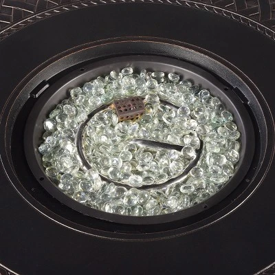 5pc Outdoor Dining Set With 34" Aluminum Round Weave Design Fire Table, Deep Seating Swivel Rocking Chairs & Covers - Oakland Living - Image 5