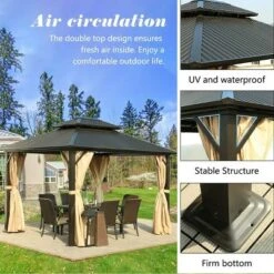 Aoodor 12'x 12' Aluminum Gazebo With Mosquito Netting And Curtain