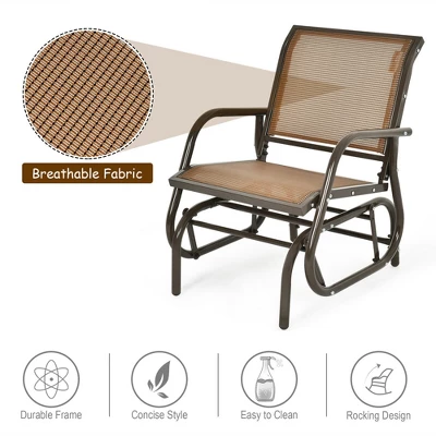 Costway 2PCS Patio Swing Glider Chair Single Rocking Chair Yard Outdoor Brown - Image 5