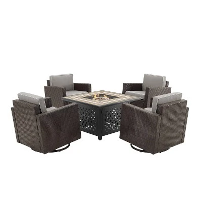 Palm Harbor 5pc Outdoor Wicker Conversation Set With Fire Table - Gray - Crosley - Image 3
