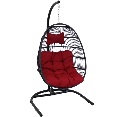 Sunnydaze Decor Sunnydaze Outdoor Resin Wicker Patio Julia Hanging Basket Egg Chair Swing With Cushions, Headrest, And Steel Stand Set - 3pc - Image 8