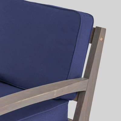 2pc Grenada Acacia Wood Patio Chat Set With Sunbrella Cushions Gray/Navy - Christopher Knight Home - Image 2