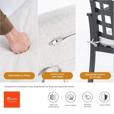 7 Piece Outdoor Patio Dining Set With Rectangular Table And Six Stationary Chairs Cast Aluminum Weather Resistant Sunbrella Cushions-Maison Boucle - Image 6