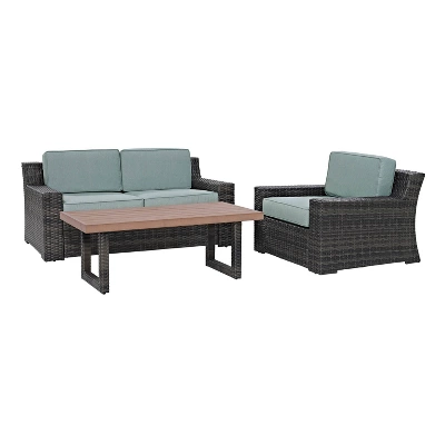 Beaufort 3pc Outdoor Wicker Conversation Set - Mist - Crosley - Image 2