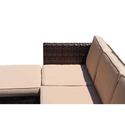 4pc Wicker Patio Sectional Seating Set With Cushions - Natural - GODEER - Image 2