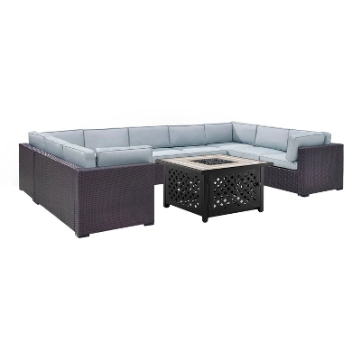Biscayne 6pc Outdoor Wicker Sectional Set With Fire Table - Mist - Crosley - Image 2