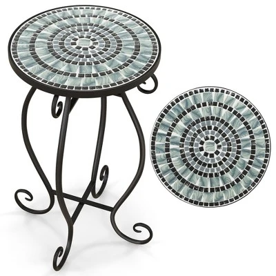Costway Mosaic Outdoor Round End Table With Weather Resistant Ceramic Tile Tabletop - Image 8