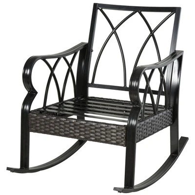 Outsunny Outdoor Wicker Rocking Chair With Padded Cushions, Aluminum Furniture Rattan Porch Rocker Chair W/ Armrest For Garden, Patio, And Backyard - Image 6
