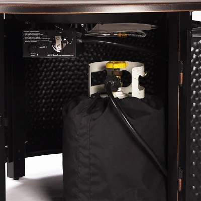 5pc Outdoor Fire Table Set With Hammered 44" Round Fire Table, 4 Deep Seating Swivel Rocking Chairs & Table Fabric Covers - Oakland Living - Image 9