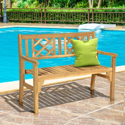 Costway Patio Outdoor Solid Wood Bench Folding Loveseat Chair Park Garden Deck Furniture - Image 4